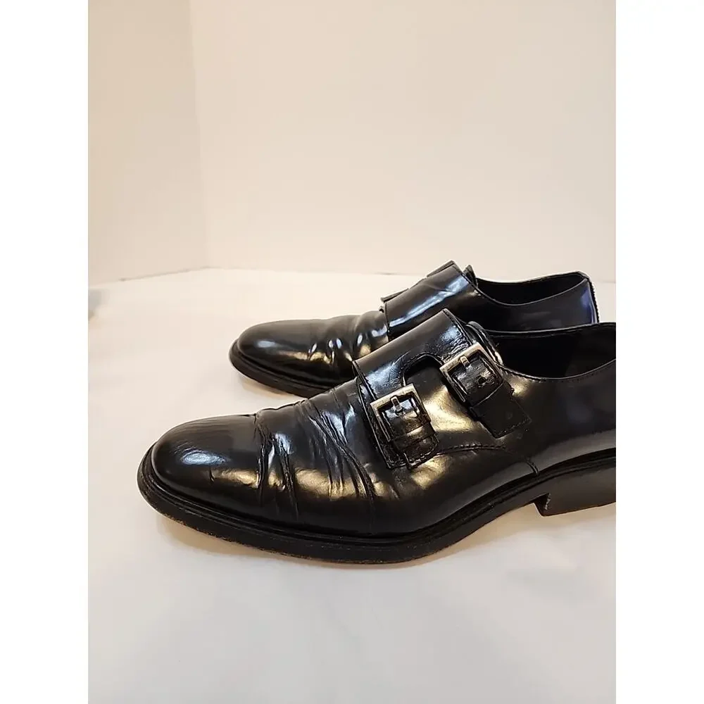 GUCCI Men’s Black Leather Double Monkstrap Oxfords Shoes Size 8.5 E Wide